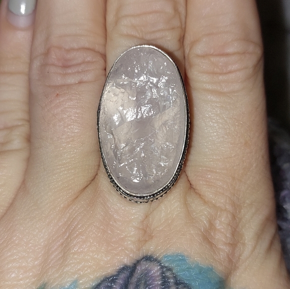 Raw Rose Quartz High Setting Ring Size 9 - Picture 3 of 7